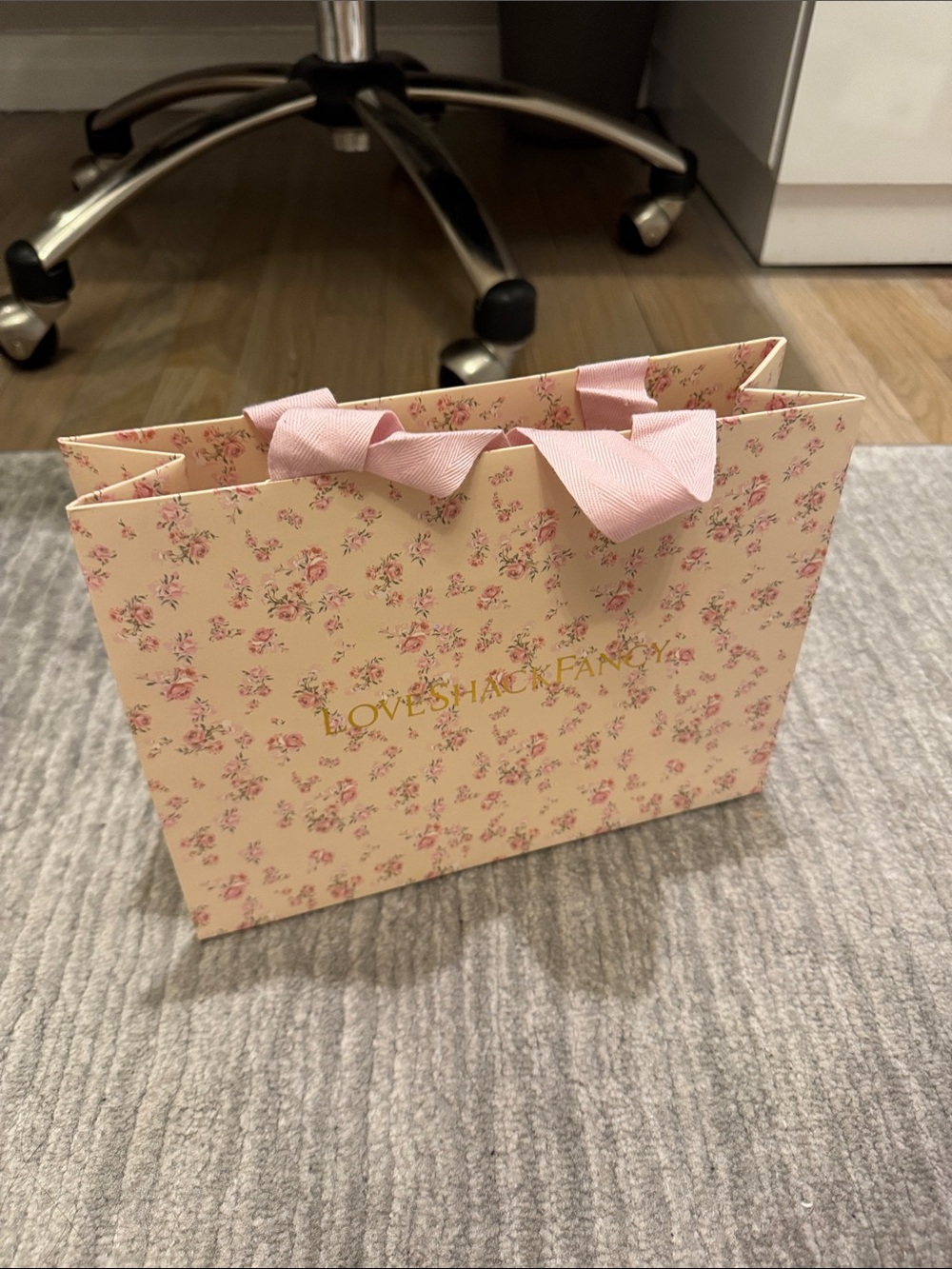 LoveShackFancy Cream and Pink Floral Gift Tote with Ribbon Handles